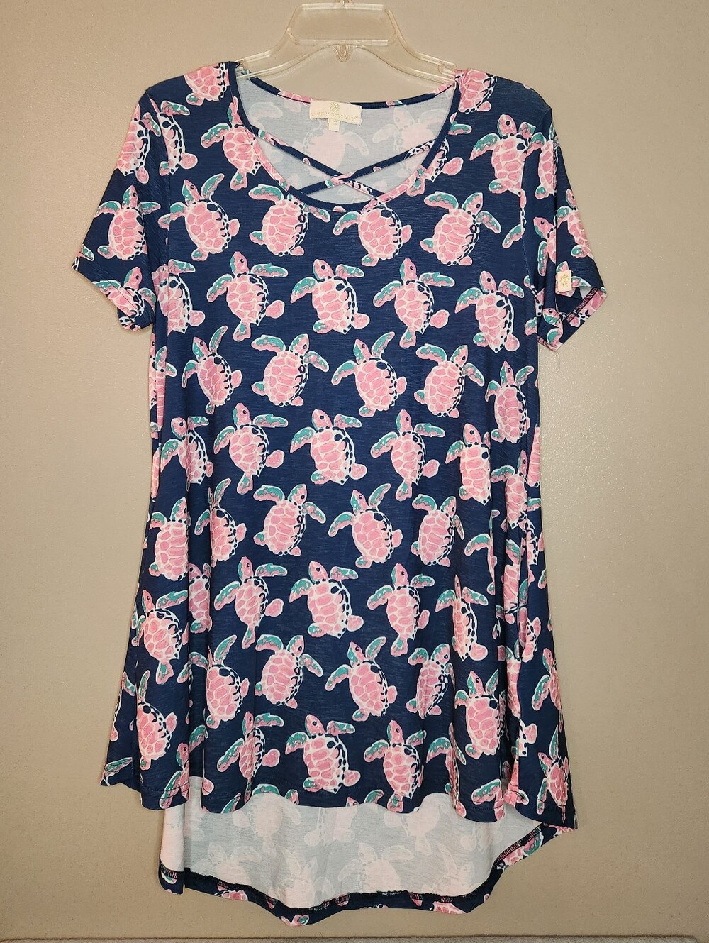 Simply Southern Navy Tunic with Pink Turtle Print Size M